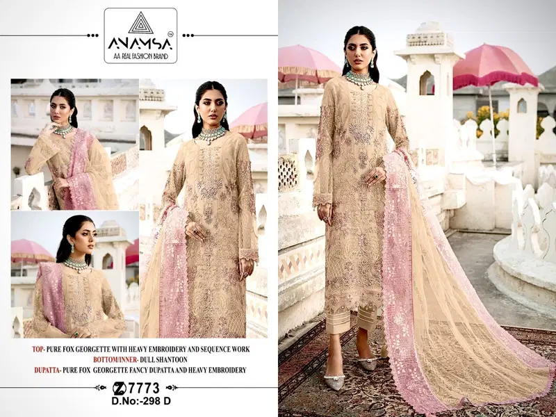 Anamsa 298 A To D Hits Embroidery Georgette Pakistani Suits Wholesale Shop In Surat
